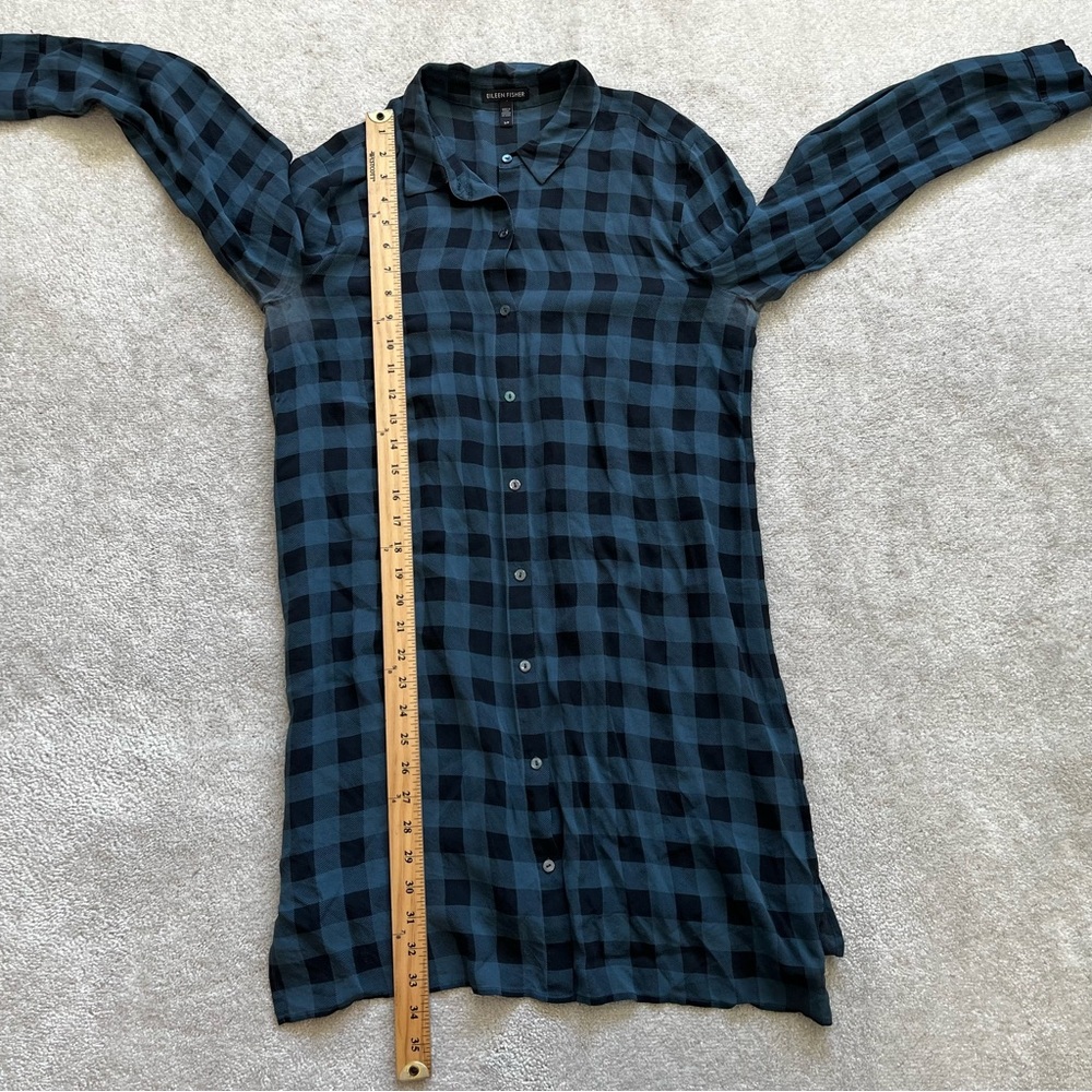 EILEEN FISHER 100% SILK BUFFALO PLAID BUTTON DOWN TUNIC SIZE SMALL SOPHISTICATED - Picture 6 of 7